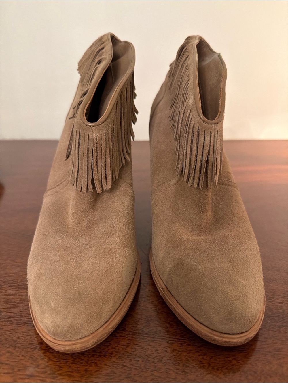 Fringe Suede Ankle Boots - Tan
